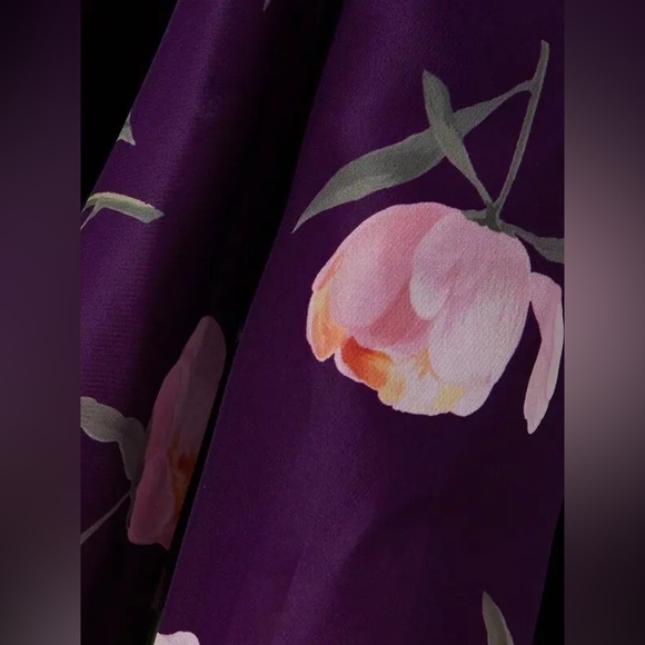 CAROLINA HERRERA Trench Gown in Fig Multi Purple Floral Belted Dress Size 8 NWT - Picture 7 of 13